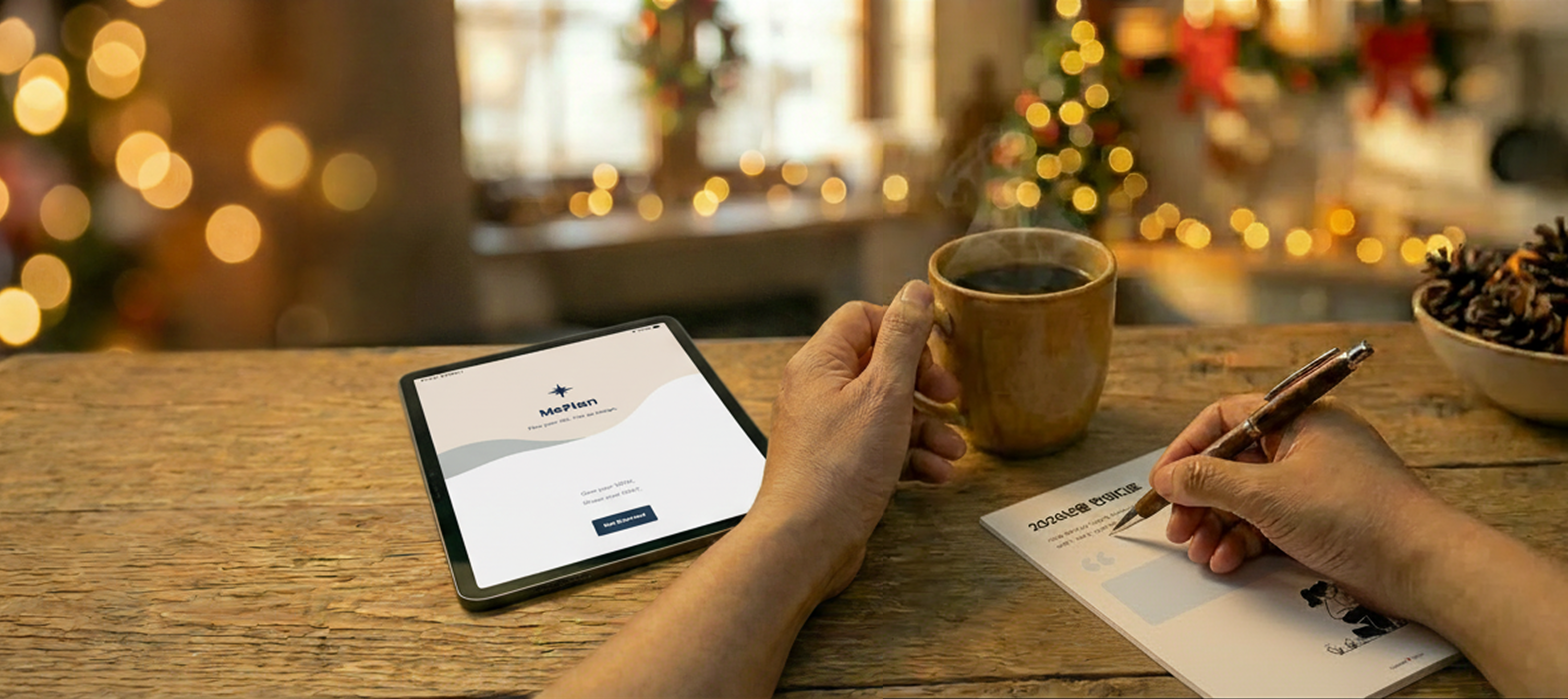 Warm year-end desk scene planning the future